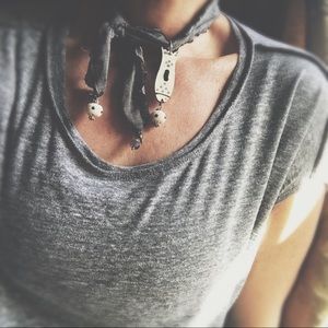 One of a Kind Handcrafted Linen necklace and Earring Set